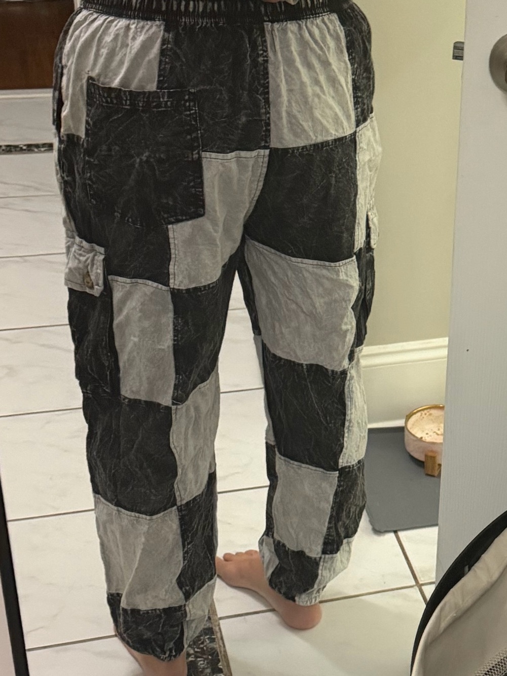 Rising International Patchwork Cargo Jogger Pants Black White Acid Wash M - Picture 9 of 9
